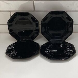 Arcopal Novoctime Black Salad Plates, Set‎ of 4, Vintage Dinnerware, Tableware